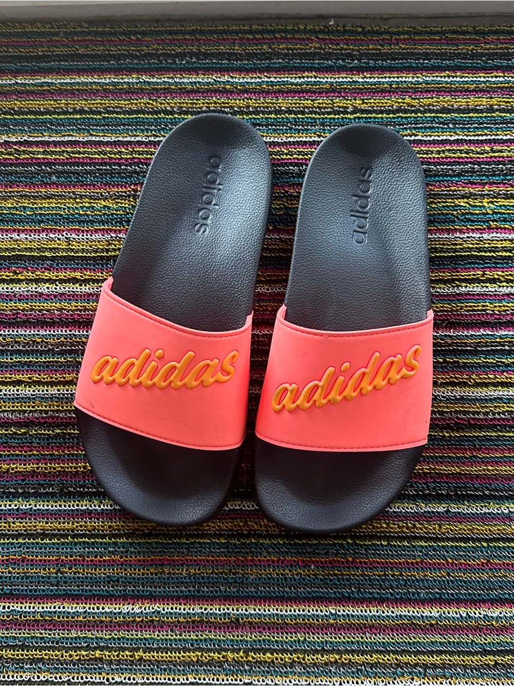 adidas Women’s Coral Pink Slide Sandals with Black Footbed - Picture 5 of 6